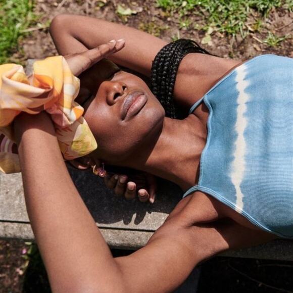 Zara Blue Tie Dye Crop Top Sz L - Picture 1 of 11